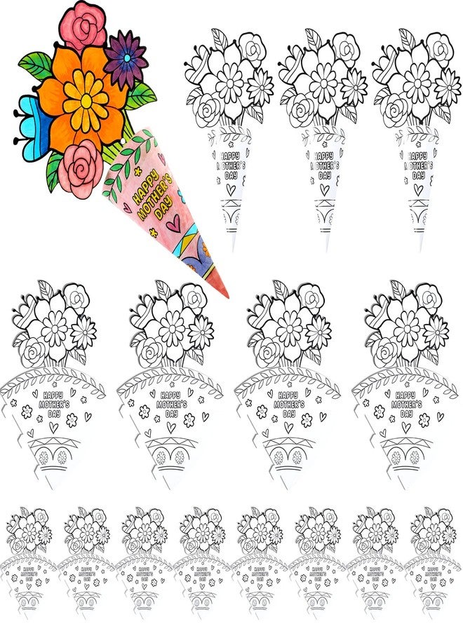 ReliThick 50 Pcs Color Your Own Bouquet DIY Coloring Mother's Day Crafts Gift for Mom Fun Home Activities - Image 1